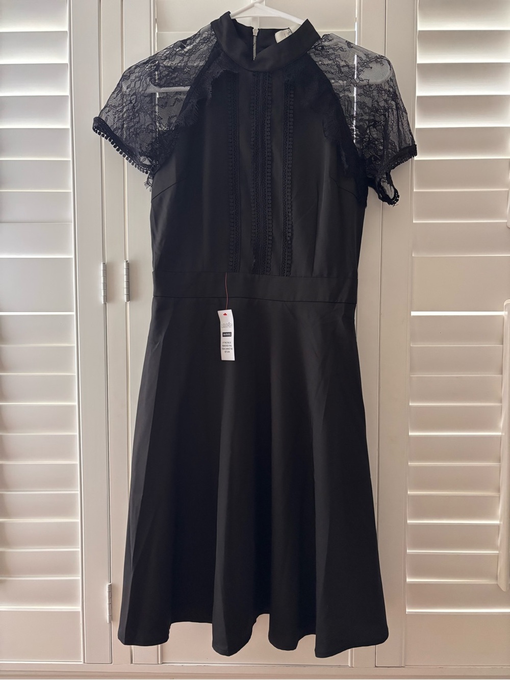 Black Lace Yoke Midi Dress